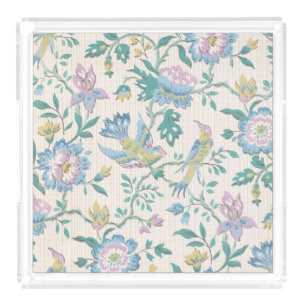 Chinoiserie Vintage Bird Floral Pastel Pattern Acrylic Tray