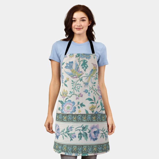 Chinoiserie Vintage Bird Floral Pastel Pattern Apron (Worn)