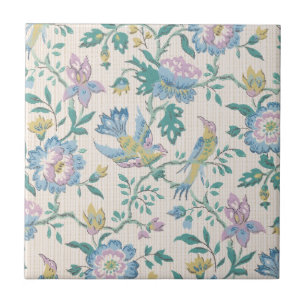 Chinoiserie Vintage Bird Floral Pastel Pattern Ceramic Tile