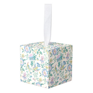 Chinoiserie Vintage Bird Floral Pastel Pattern Cube Ornament