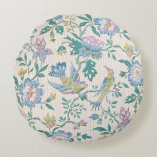 Chinoiserie Vintage Bird Floral Pastel Pattern Round Pillow