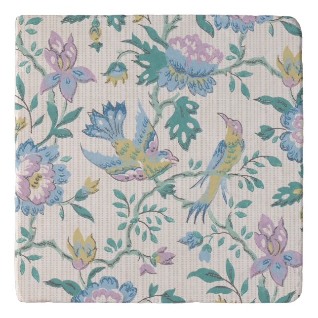 Chinoiserie Vintage Bird Floral Pastel Pattern Trivet (Front)