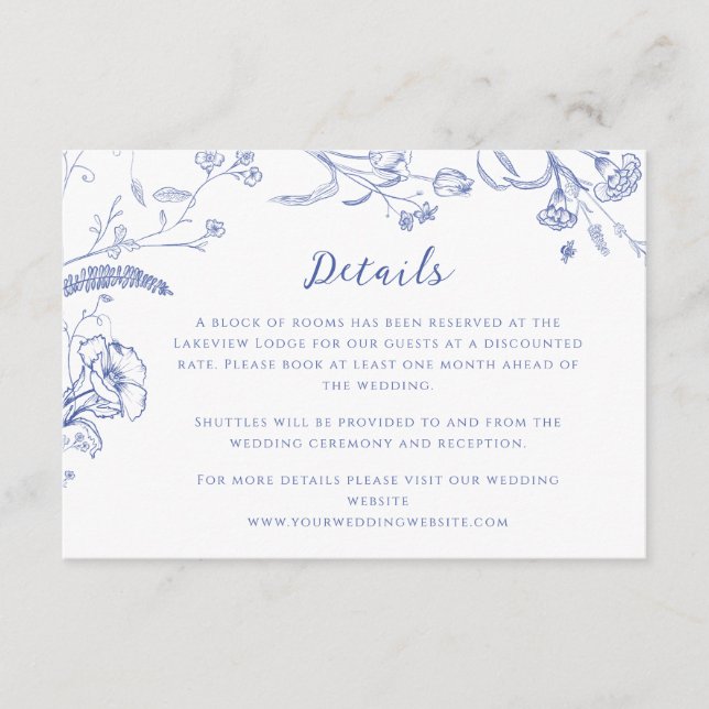 Chinoiserie Vintage Calligraphy Wedding Details Enclosure Card (Front)