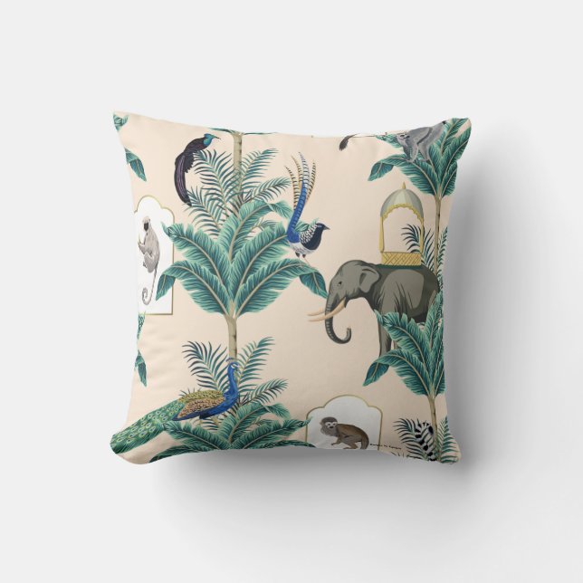 Chinoiserie Vintage Garden Print  Throw Pillow (Front)