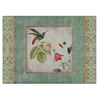 Chinoiserie Vintage Hummingbirds N Flowers Coral Cutting Board by AudreyJeanne at Zazzle