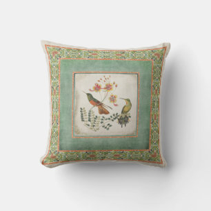Chinoiserie Vintage Hummingbirds n Flowers Striped Throw Pillow