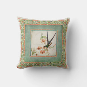 Chinoiserie Vintage Hummingbirds n Flowers Striped Throw Pillow