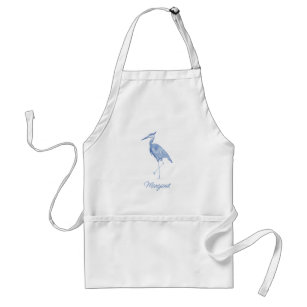 Chinoiserie Watercolor Blue Heron Adult Apron
