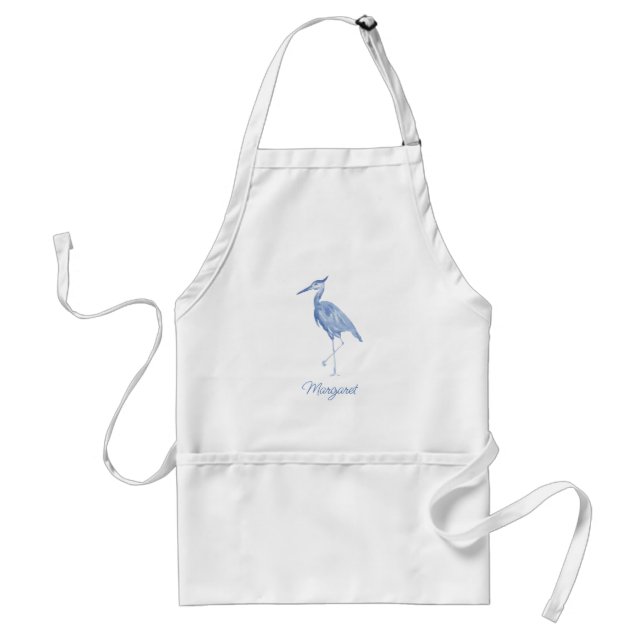 Chinoiserie Watercolor Blue Heron Adult Apron (Front)