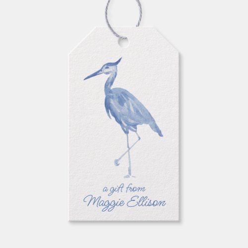 Chinoiserie Watercolor Blue Heron Bird Gift Tags