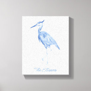 Chinoiserie Watercolor Blue Heron Canvas Print