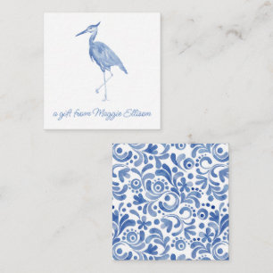 Chinoiserie Watercolor Blue Heron Gift Enclosure Note Card