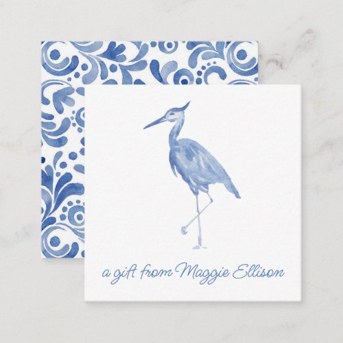 Chinoiserie Watercolor Blue Heron Gift Enclosure Note Card