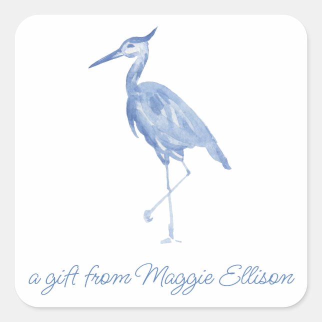 Chinoiserie Watercolor Blue Heron Gift Stickers (Front)