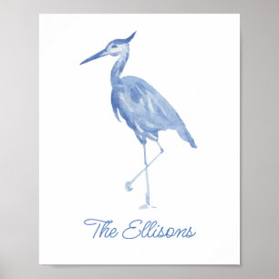 Chinoiserie Watercolor Blue Heron Poster