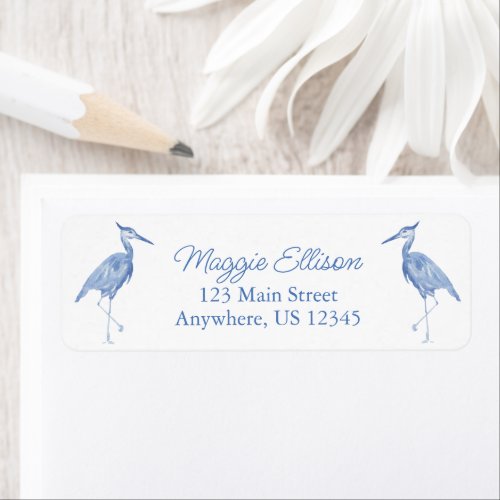 Chinoiserie Watercolor Blue Heron Return Address Label