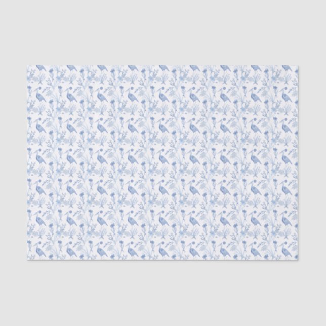 Chinoiserie Watercolor Blue Heron Tissue Paper (Front)