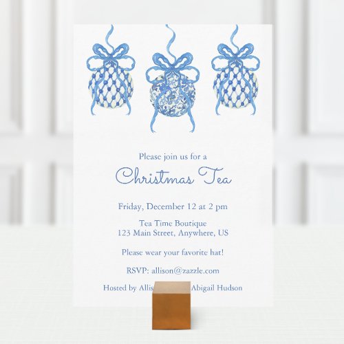 Chinoiserie Watercolor Blue Ornament Christmas Invitation