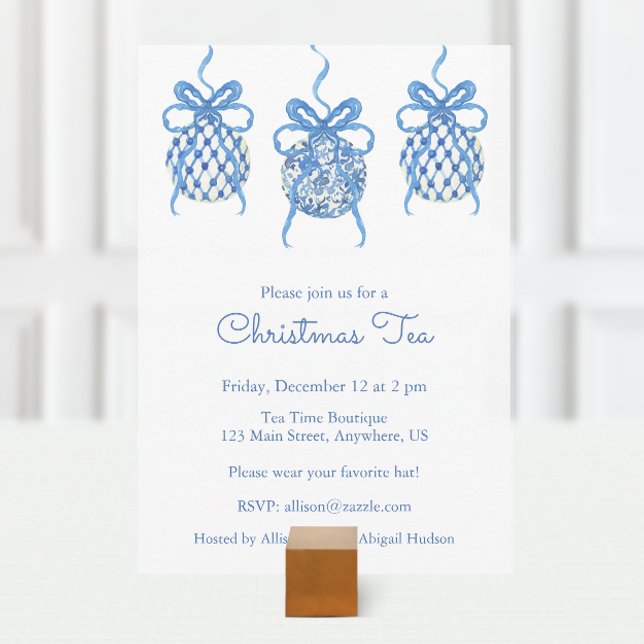 Chinoiserie Watercolor Blue Ornament Christmas Invitation (Creator Uploaded)
