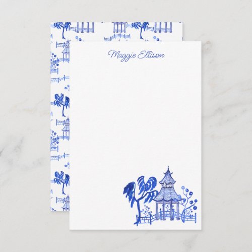 Chinoiserie Watercolor Blue Pagoda Note Cards