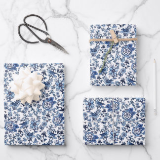 Chinoiserie Watercolor Blue Wrapping Paper Sheets