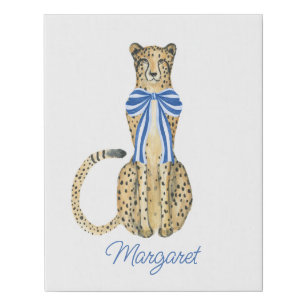 Chinoiserie Watercolor Bow Cheetah Faux Canvas Print