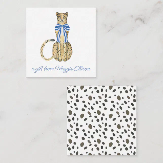 Chinoiserie Watercolor Bow Cheetah Gift Enclosure Note Card | Zazzle