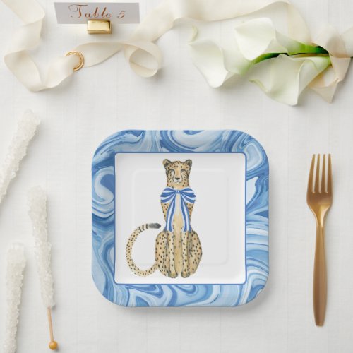 Chinoiserie Watercolor Bow Cheetah Party Plates