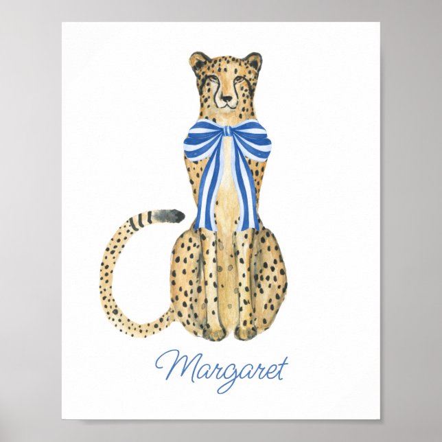 Chinoiserie Watercolor Bow Cheetah Poster (Front)
