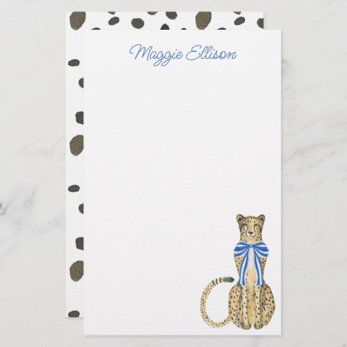 Chinoiserie Watercolor Bow Cheetah Stationery