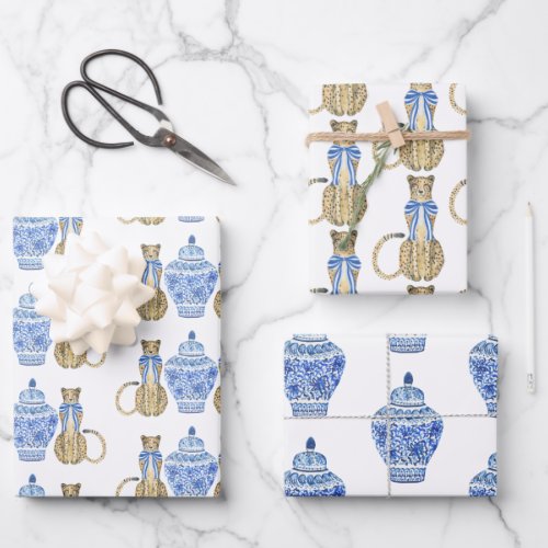 Chinoiserie Watercolor Bow Cheetah Wrapping Paper