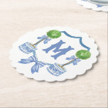 Chinoiserie Watercolor Bow Topiary Monogram Crest Paper Coaster<br><div class="desc">PreppyPrint.com - Add your personalized touch. Transfer this design onto the products of your choice too! Please visit my designer store,  PreppyPrint.com,  for coordinating items.</div>