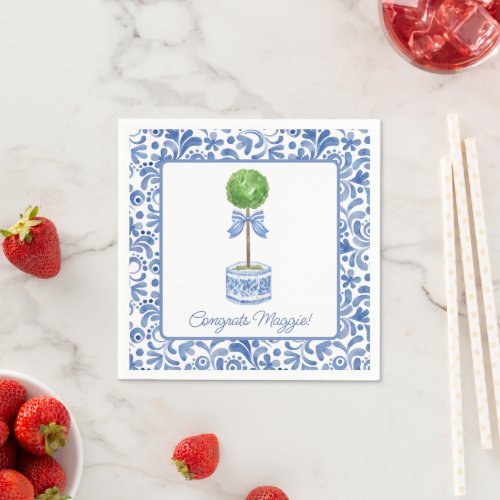 Chinoiserie Watercolor Bow Topiary Party Napkins