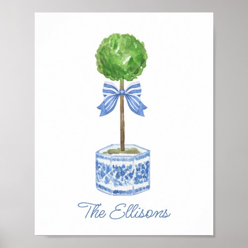 Chinoiserie Watercolor Bow Topiary Poster