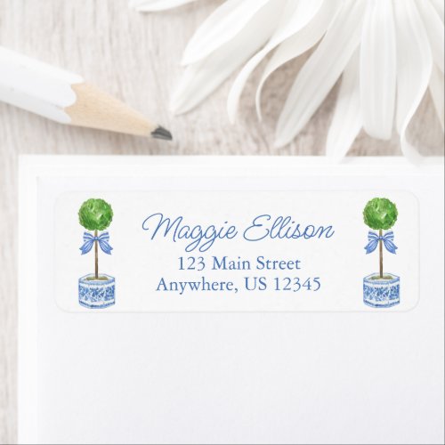 Chinoiserie Watercolor Bow Topiary Return Address Label