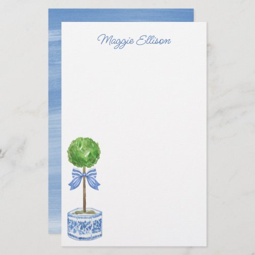 Chinoiserie Watercolor Bow Topiary Stationery