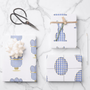 Chinoiserie Watercolor Chic Eggs and Bunnies Wrapping Paper Sheets