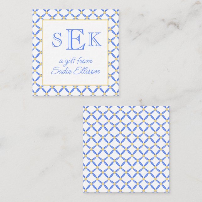 Chinoiserie Watercolor Chic Monogram Gift Note Card (Front/Back)