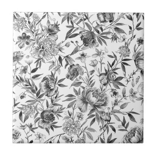 Chinoiserie Watercolor Floral Botanical Painting Ceramic Tile