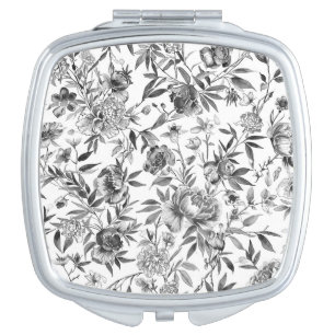 Chinoiserie Watercolor Floral Botanical Painting Compact Mirror