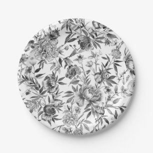 Chinoiserie Watercolor Floral Botanical Painting Paper Plates