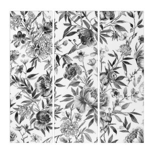 Chinoiserie Watercolor Floral Botanical Painting Triptych