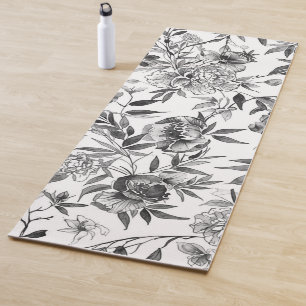 Chinoiserie Watercolor Floral Botanical Painting Yoga Mat