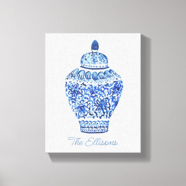 Chinoiserie Watercolor Ginger Jar Canvas Print (Front)
