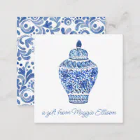 Ginger Jar with Christmas Wreath Personalized Folded Notecards