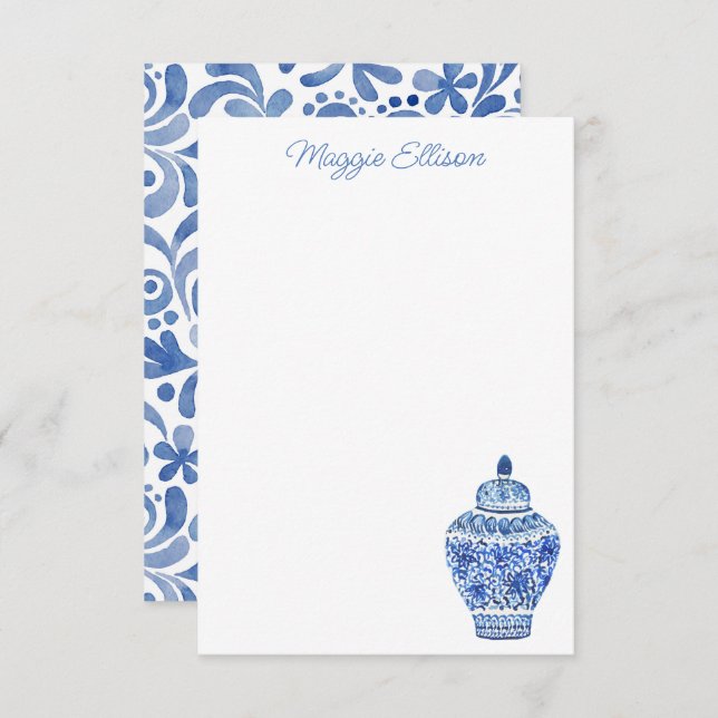 Chinoiserie Watercolor Ginger Jar Note Cards (Front/Back)