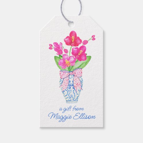 Chinoiserie Watercolor Ginger Jar Orchids Gift Tag