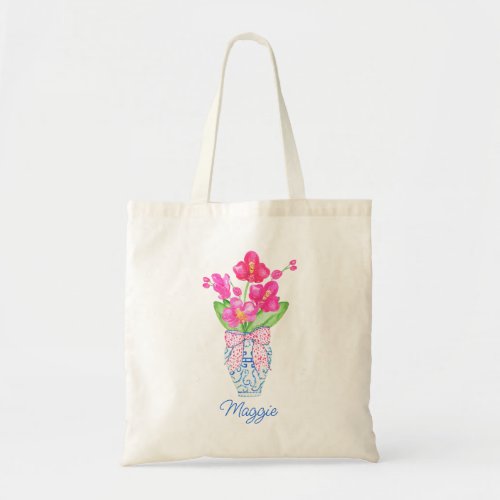 Chinoiserie Watercolor Ginger Jar Orchids Tote Bag