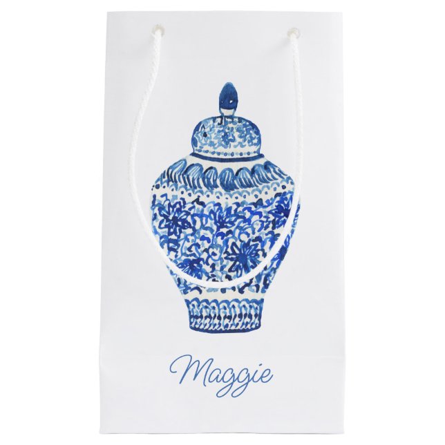 Chinoiserie Watercolor Ginger Jar Small Gift Bag (Front)
