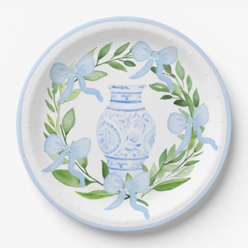 Chinoiserie Watercolor Ginger Jar Wreath Paper Plates